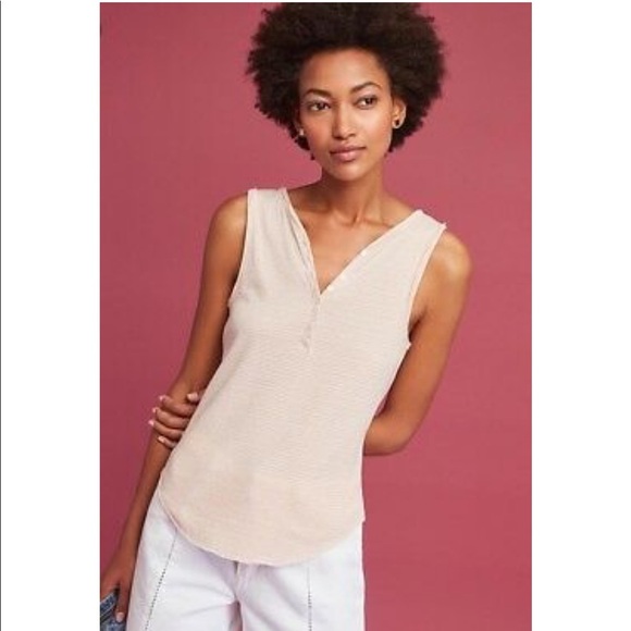 Anthropologie Postmark Striped Henley Tank Top - Picture 1 of 11